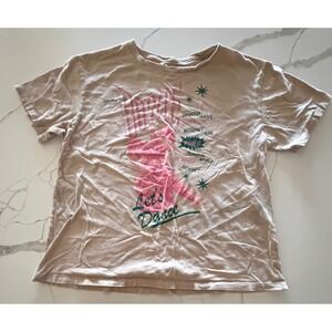 David Bowie Lets Dance Graphic T-Shirt Tan Pink Green Medium Rock Band Tee